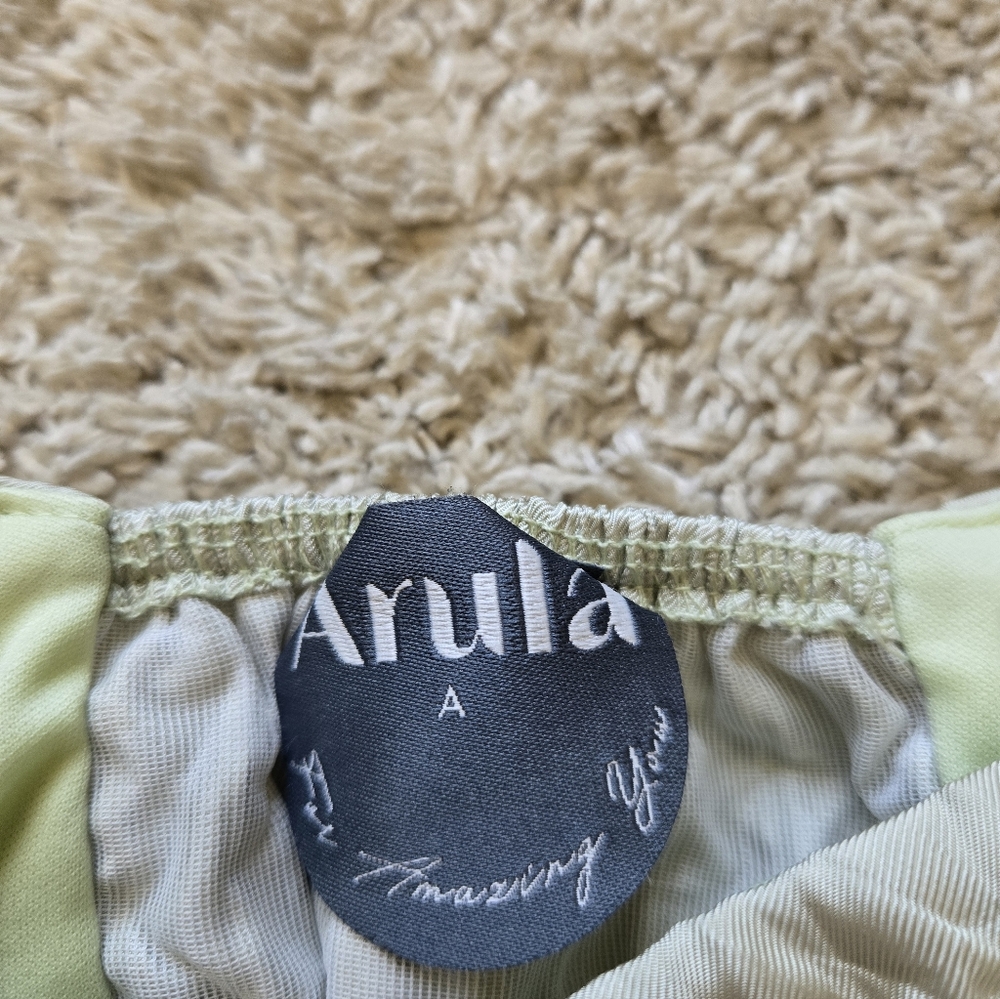 Arula Mini Dress Womens 1X Green Puff Sleeve Textured - Picture 6 of 12